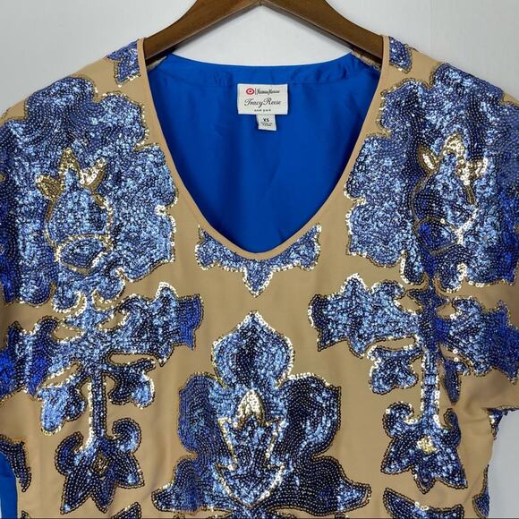 Tracy Reese Neiman Marcus + Target | Tan with Blue Sequins Relaxed Fit Blouse - Picture 4 of 14